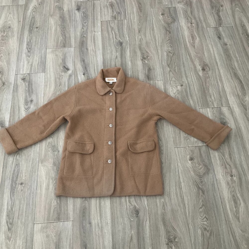 Talbots Wool Cardigan Women's Small Tan Oversized Sweater Collared Flat Pockets
